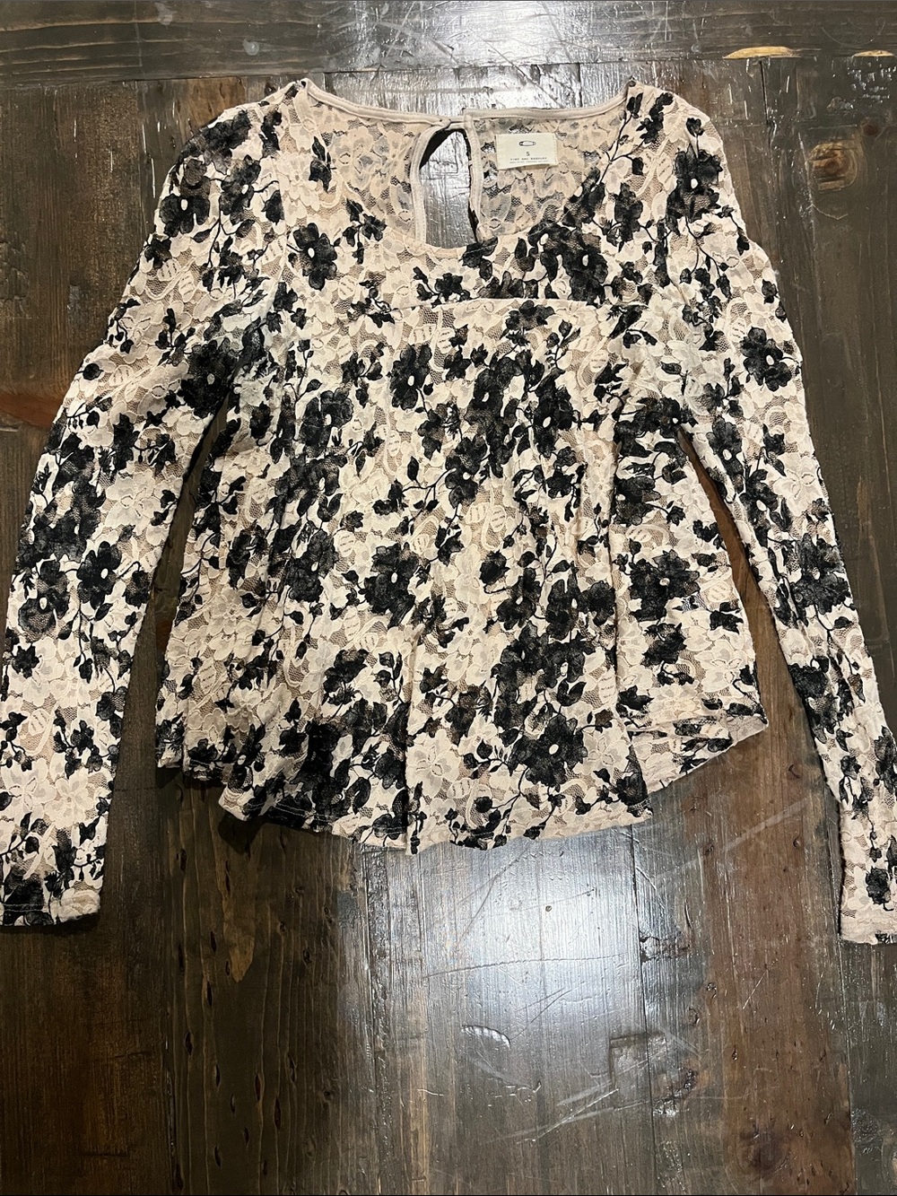 Pins & Needles Black Floral Lace Blouse on Cream Base